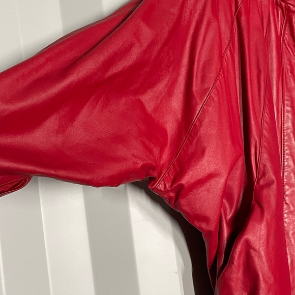 Y2K Vintage 80s Gino Di Giorgio Red Leather Batwing Jacket - Picture 5 of 10